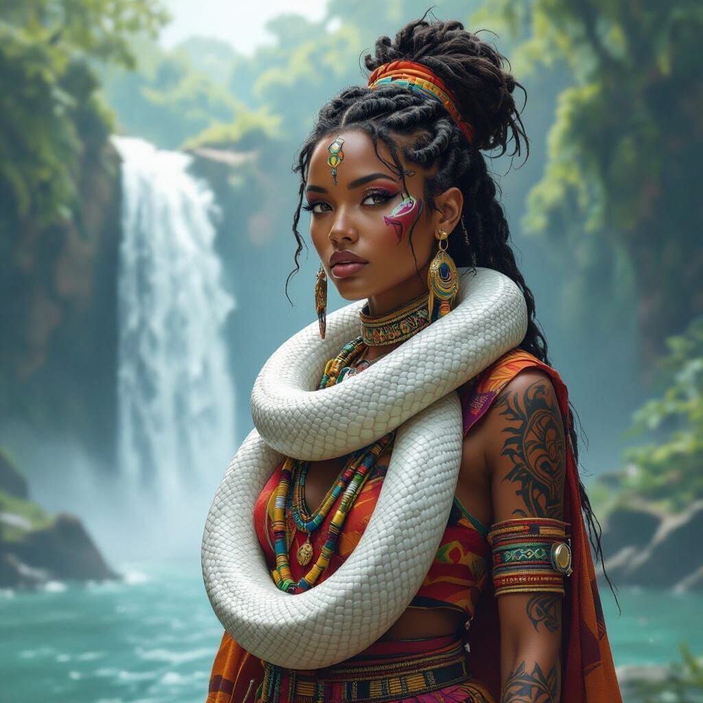 Mystical African Prophetess with Snake