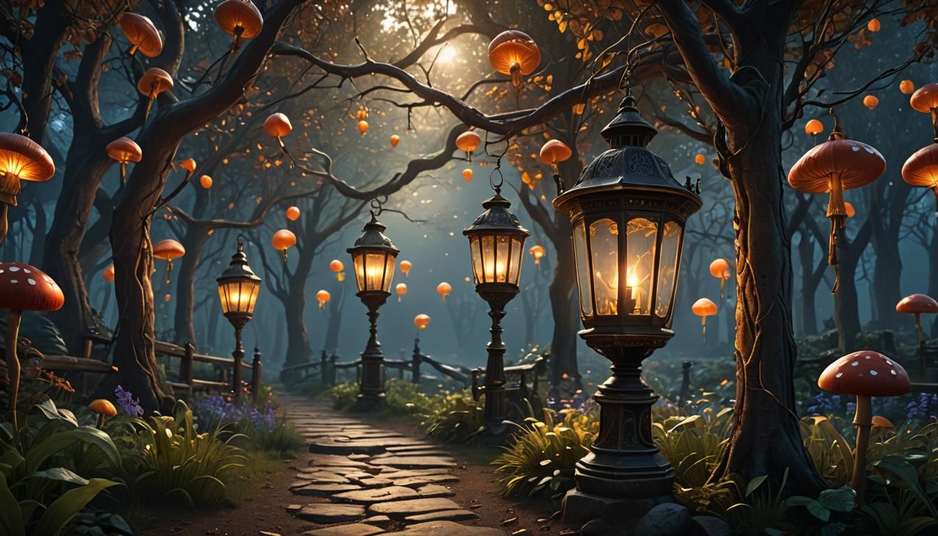 Enchanted Lantern Path in a Detailed Digital Painting