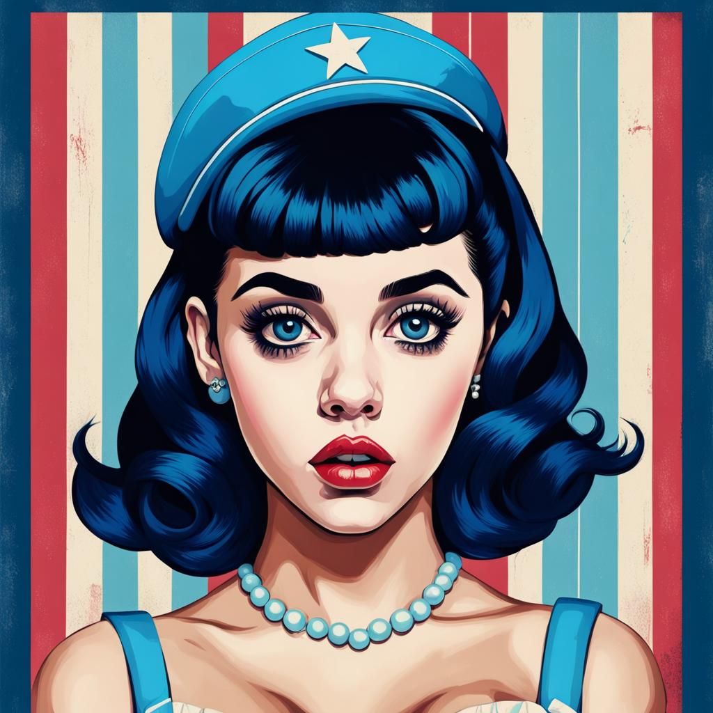 Retro Army Girl Poster in Abstract Style