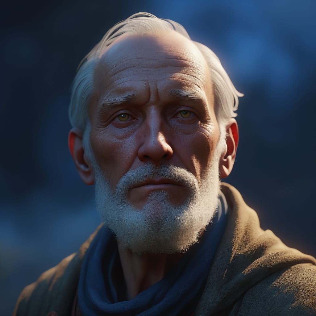 Weary Pilgrim's Face Illuminated by Ethereal Light