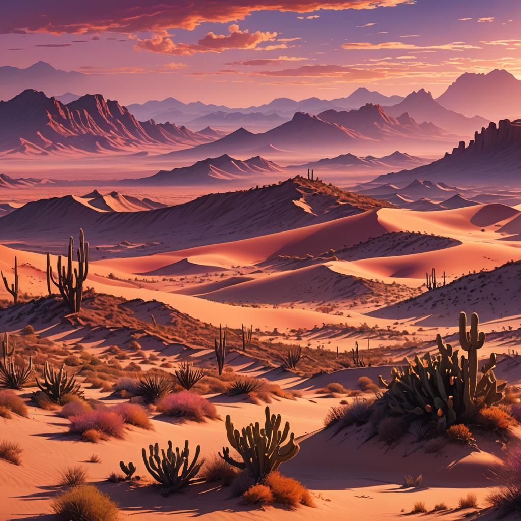 Serene Desert Sunset in Cinematic Digital Painting