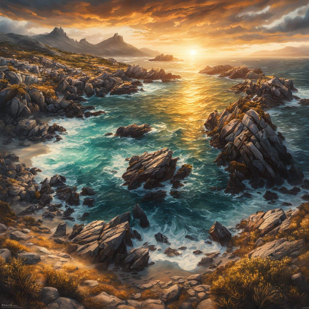 Dramatic Sunset Over Sardinia in Oil Painting Style