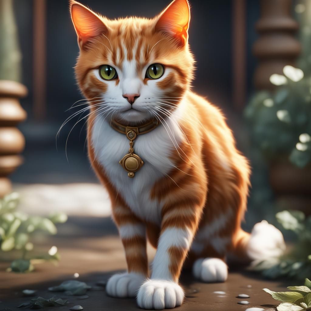 Orange Tabby Cat Portrait: Detailed Fantasy Art