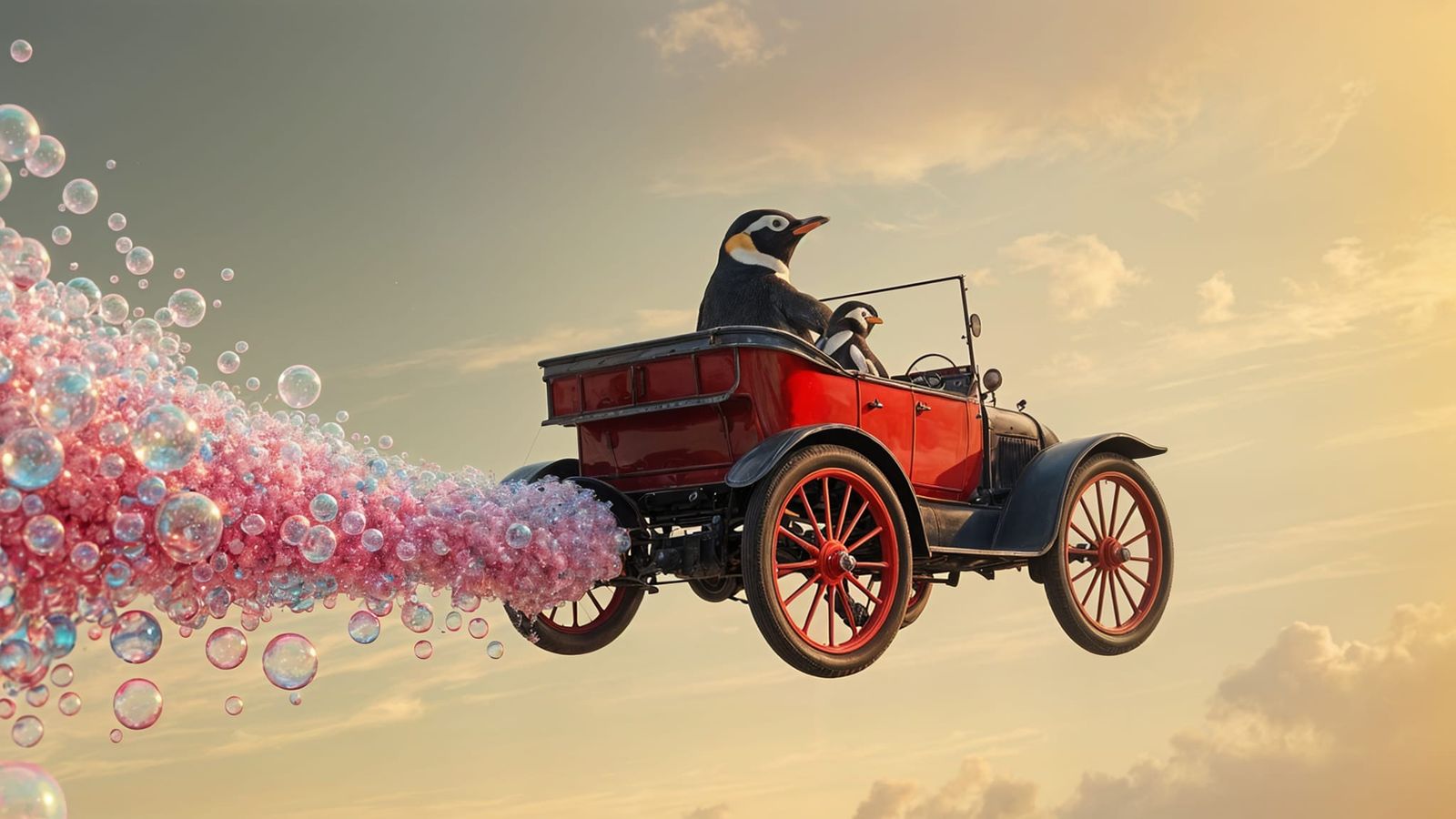 Penguin Pilot Flies Bubble-Powered Model T