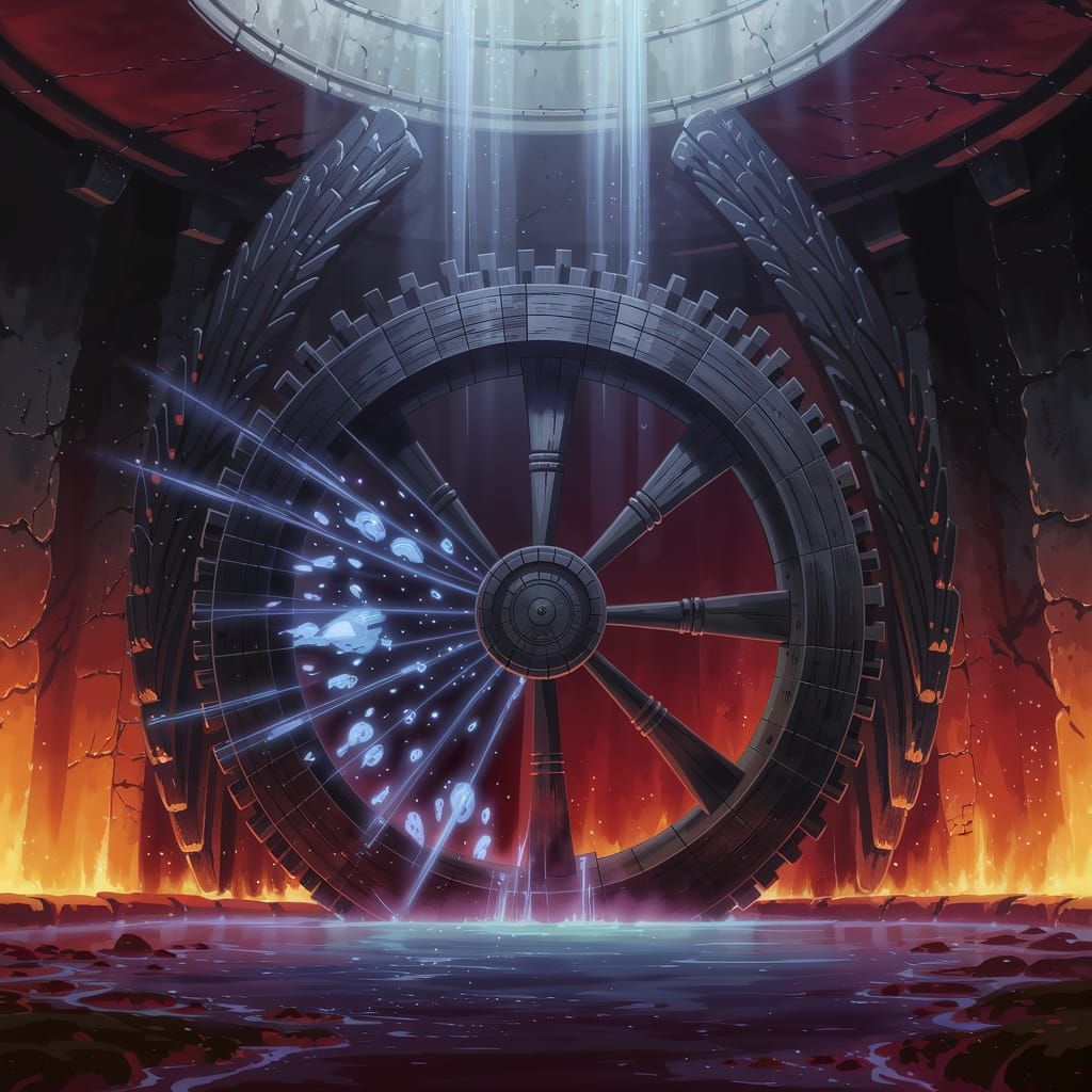 Infernal Waterwheel Ascends from Underworld Depths