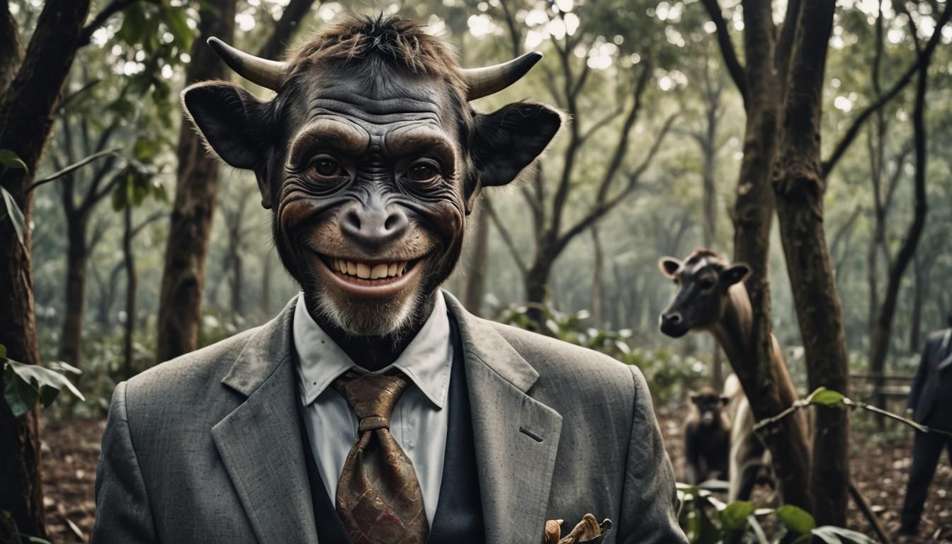 Cow Smiles in Jungle Society Portrait