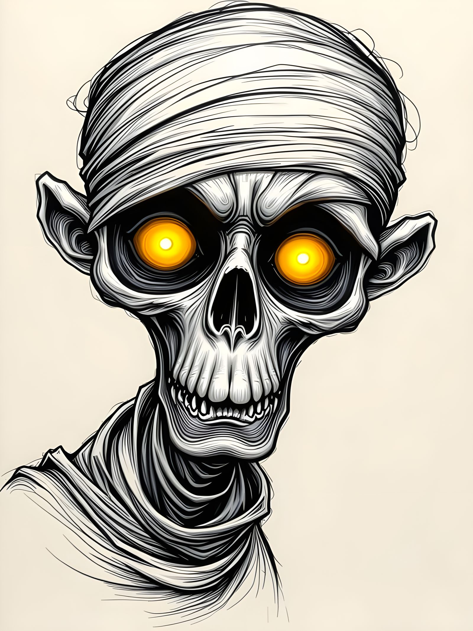 Whimsical Mummy Caricature in Noir Style