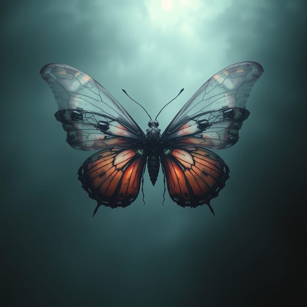 Gigeresque Butterfly in Dark, Atmospheric Dreamscape
