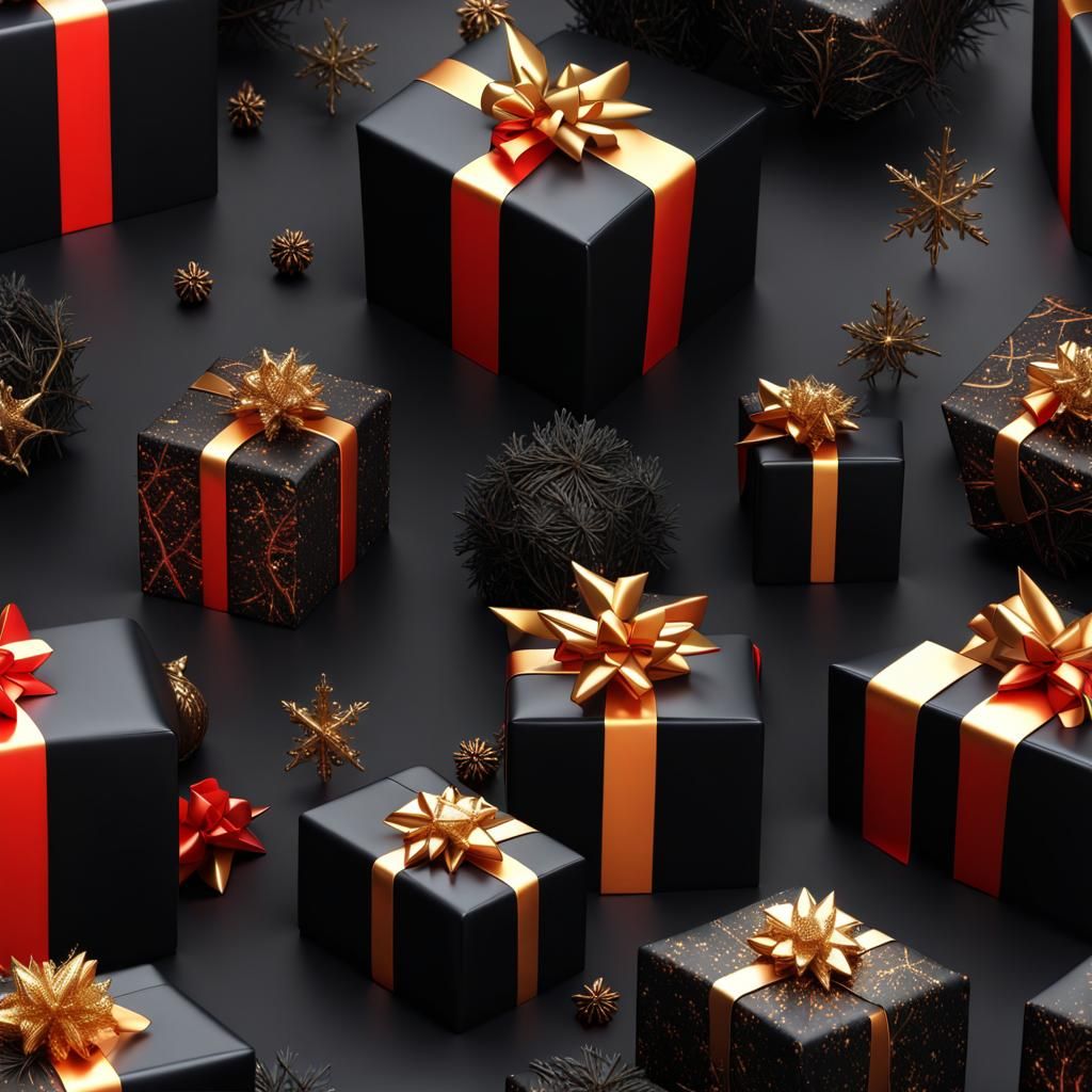 Black Christmas Gift Wrap Paper Design in Matte Style