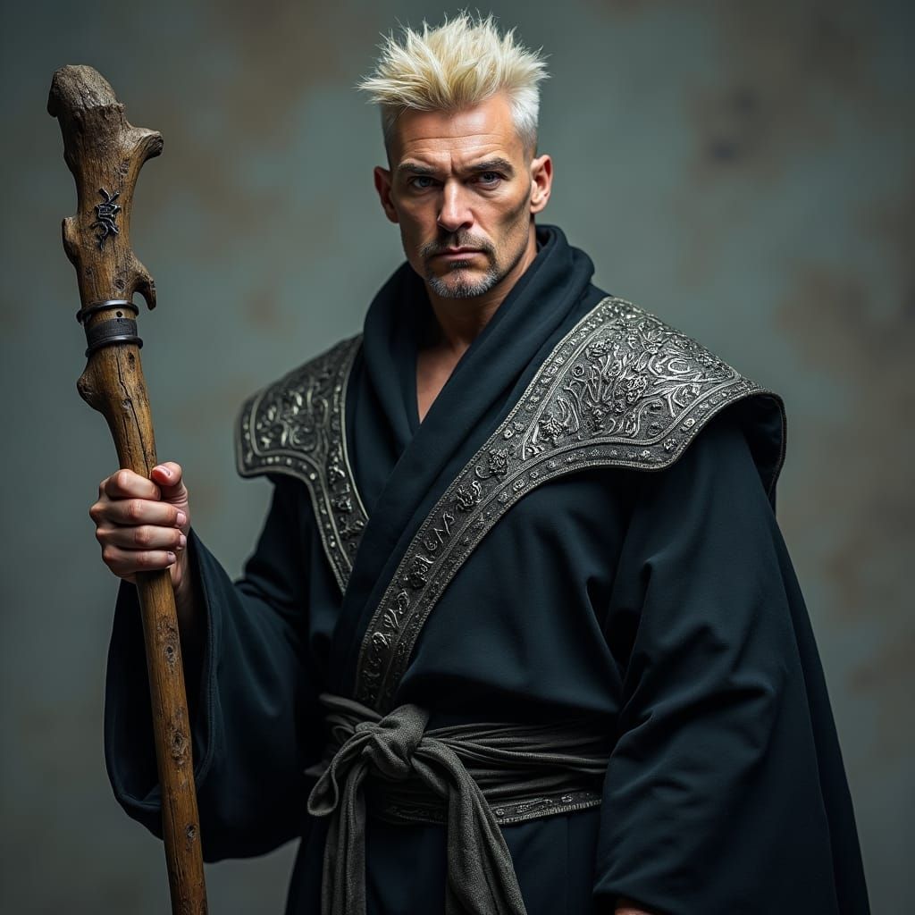 Shadow Warrior Monk Portrait with Magic Staff