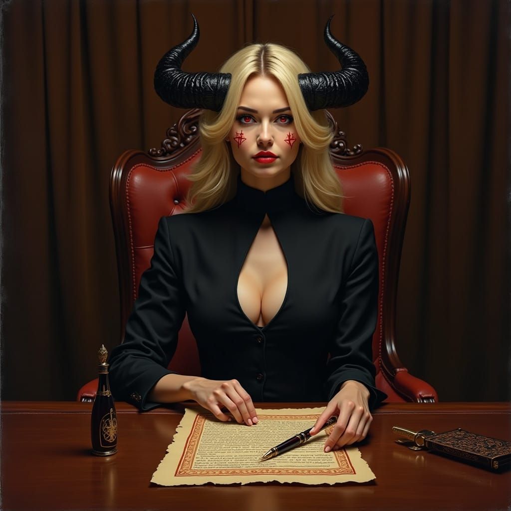 Succubus Seals Devilish Deal in Elegant Office