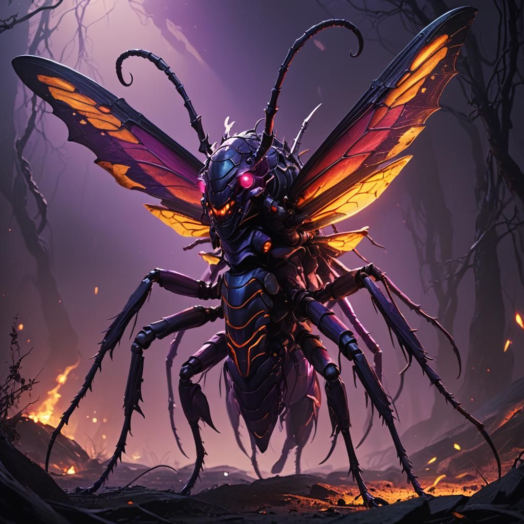 Dark Fantasy Insect with Glowing Talons