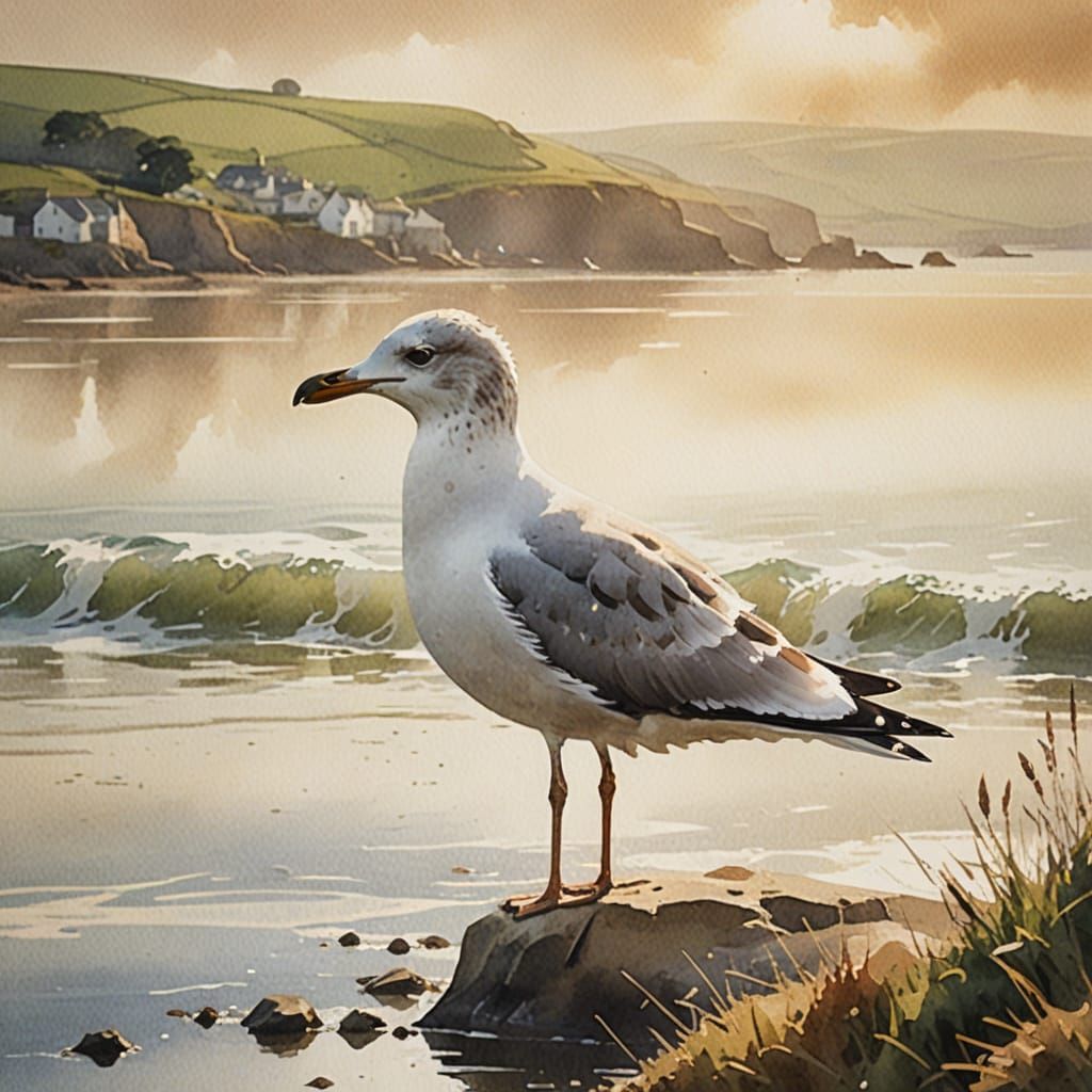 Ethereal English Coast Scene in Watercolour Style