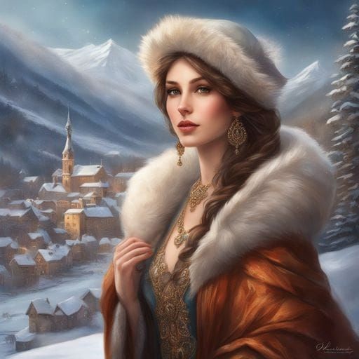 Beautiful Polish Noblewoman in Winter Landscape