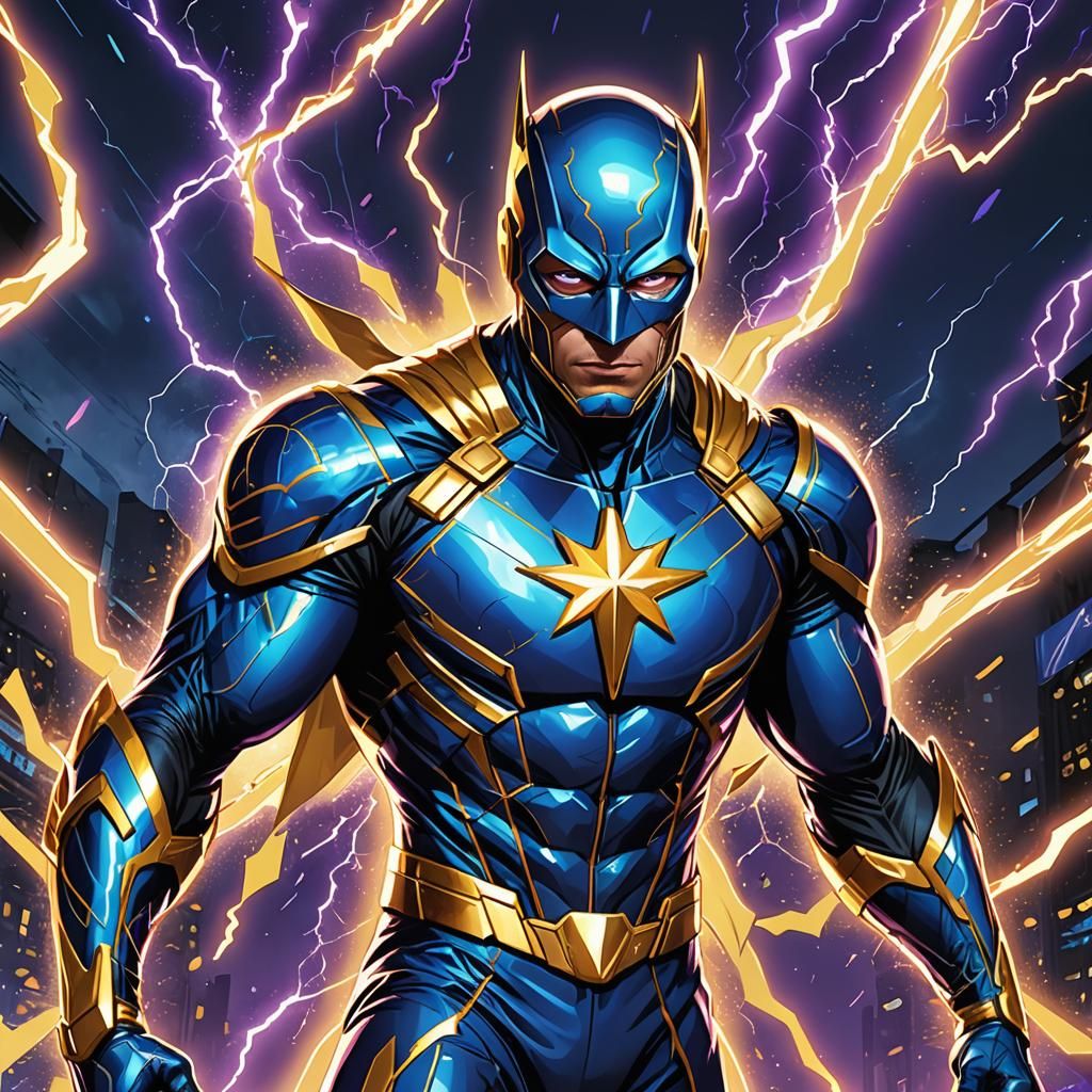 Dynamic Superhero in Comic Book Art Style