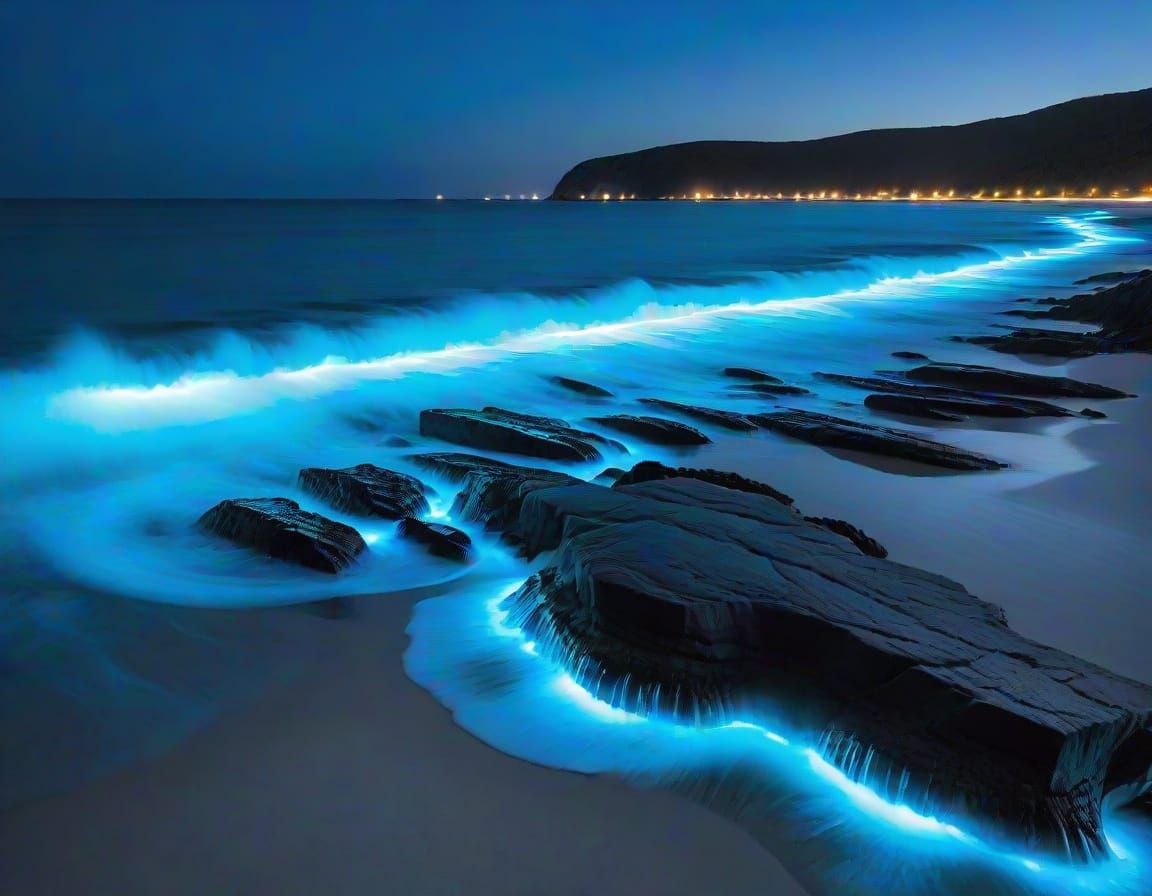 Bioluminescent Waves Light Up Shoreline