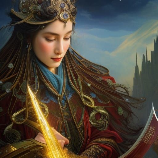 Elven Mage Reading Book in Storybook Illustration