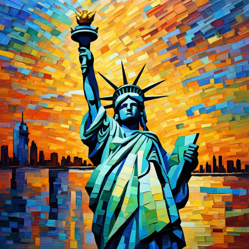 Statue of Liberty in Expressionist Oil Painting