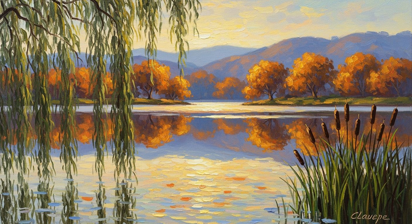 Impressionistic Lake at Sunset as Monet Painting