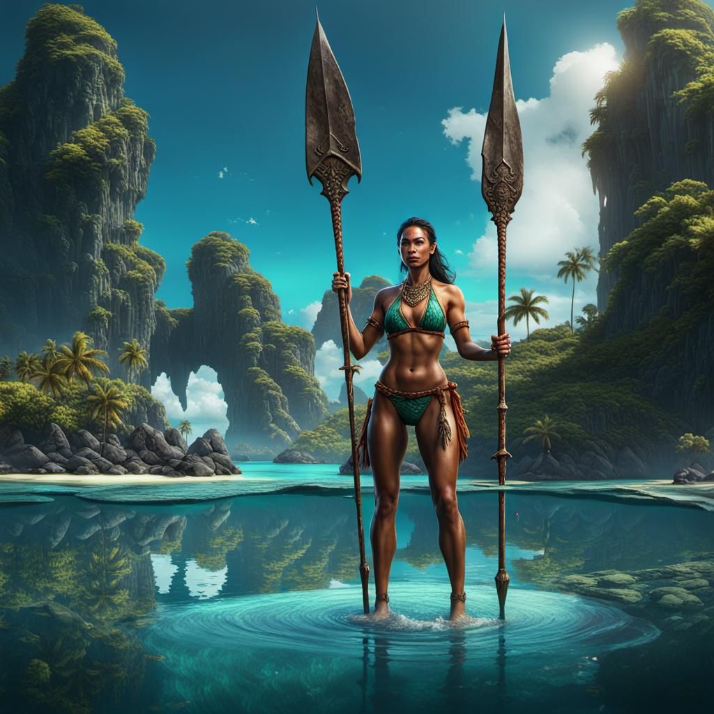 Filipino Woman Warrior in Island Lagoon: Fantasy Art