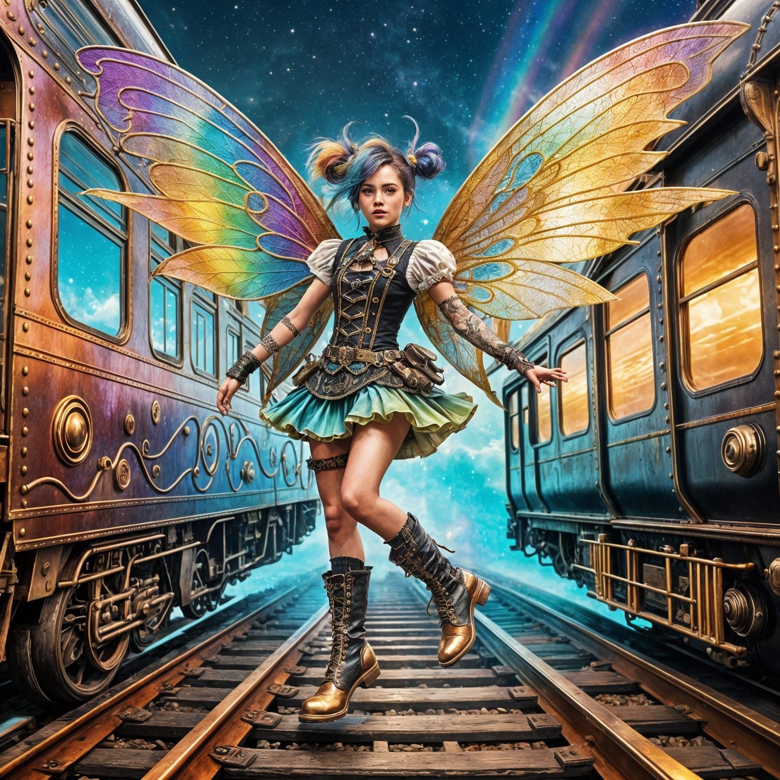 Steampunk Fairy Time Traveler on Train