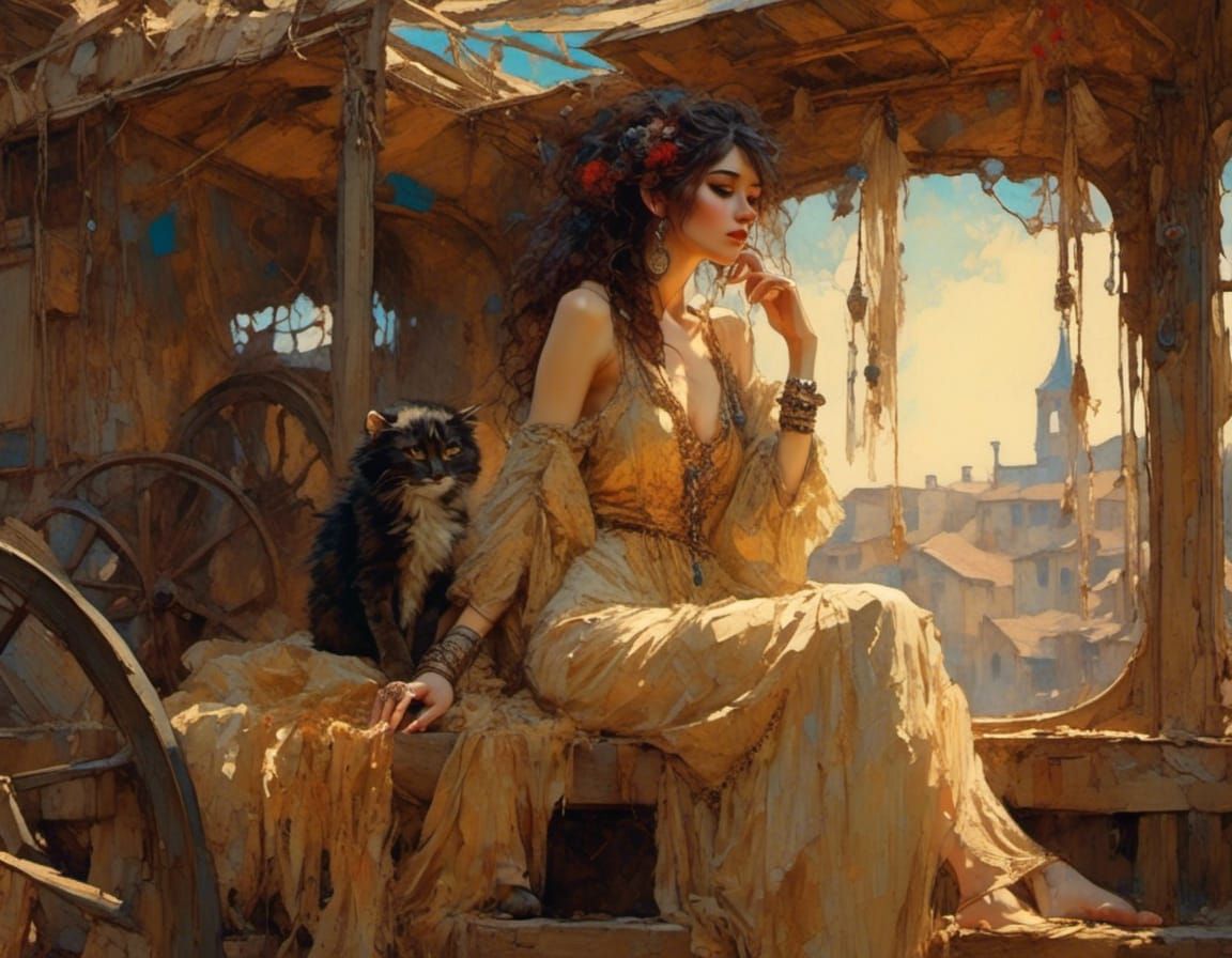 Anime Gypsy Woman in Art Nouveau Style