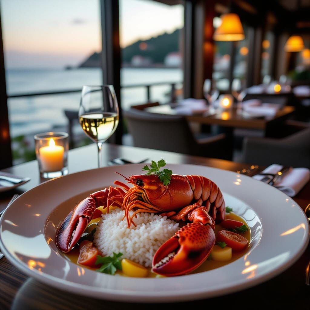 Exquisite Lobster Dish in Exclusive Restaurant, Hyperrealist...