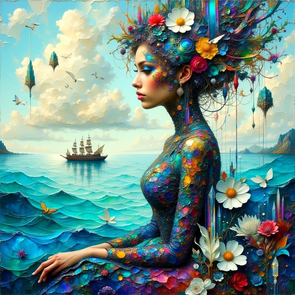 Surreal Anime Character in Dystopian Impasto Oil Painting