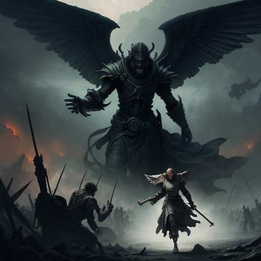 Angels and Demons Epic Final Battle in Art Nouveau