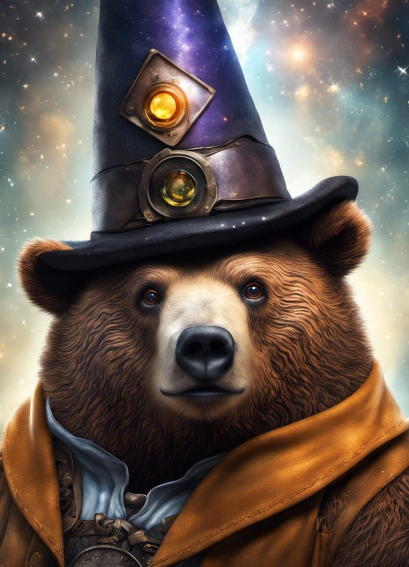 Obese Bear Wizard with Glowing Eyes in Space
