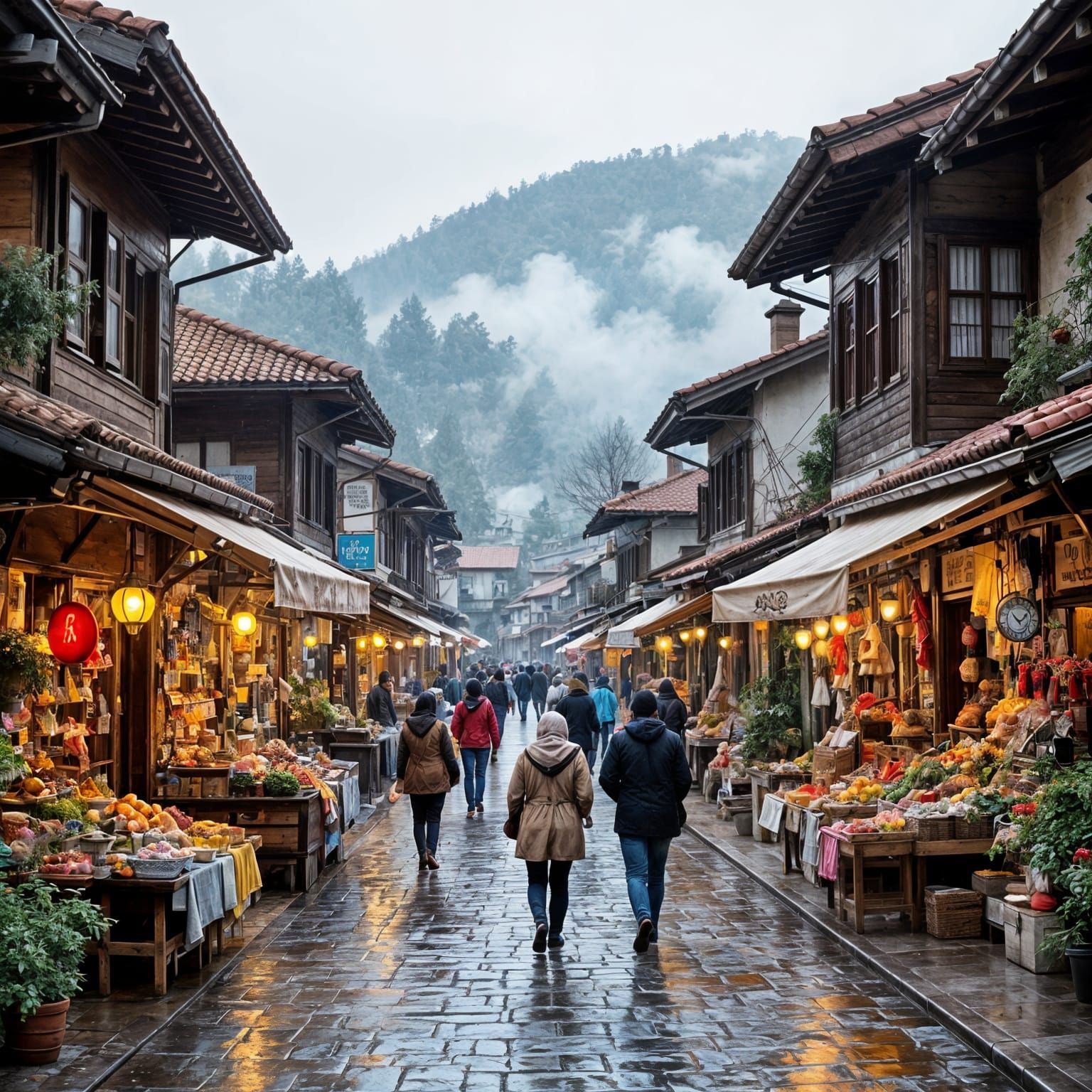 Young Woman Gathers Apples in Misty Pastoral Morning