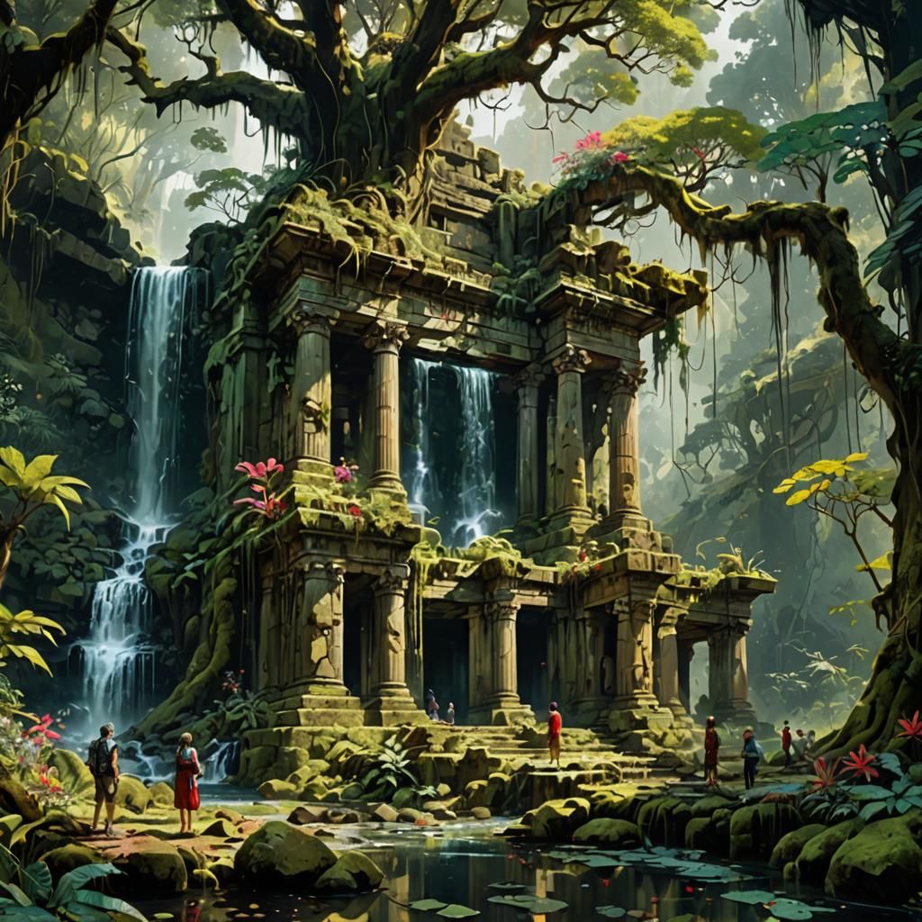 Tropical Rainforest Temple Ruins in Fine Art Style