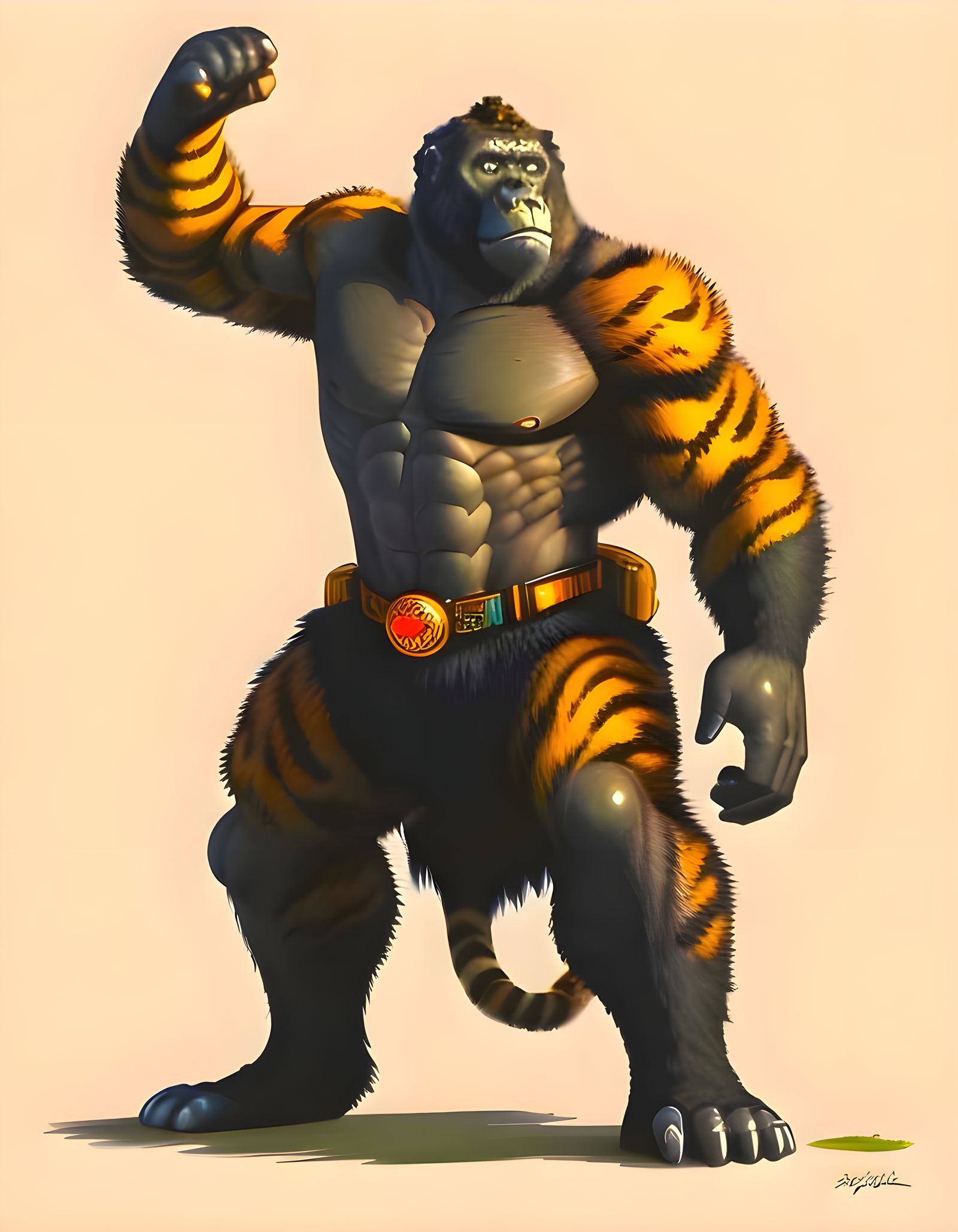 Gorilla-Tiger Fusion in Comic Book Style