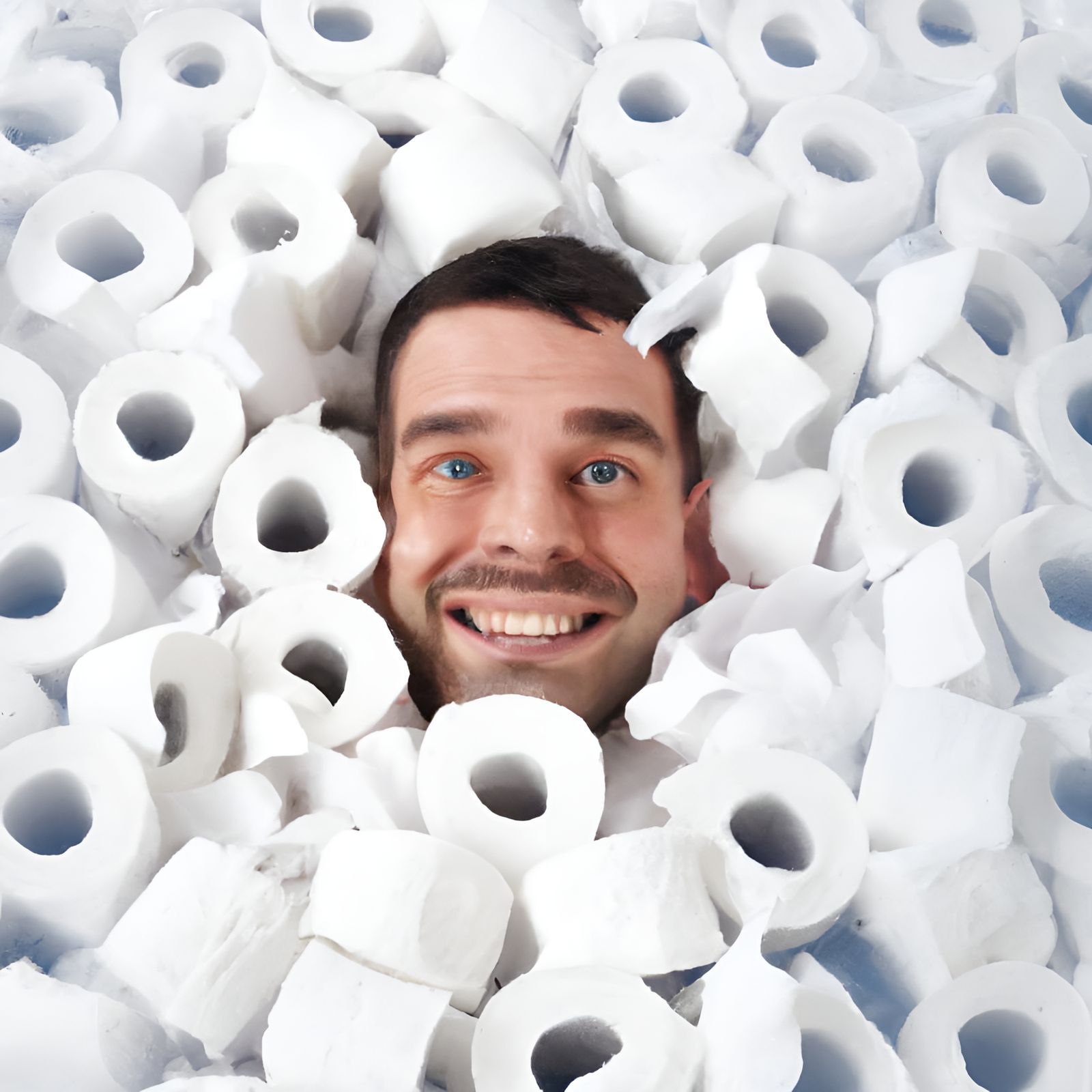Man Swims in Sea of Toilet Paper