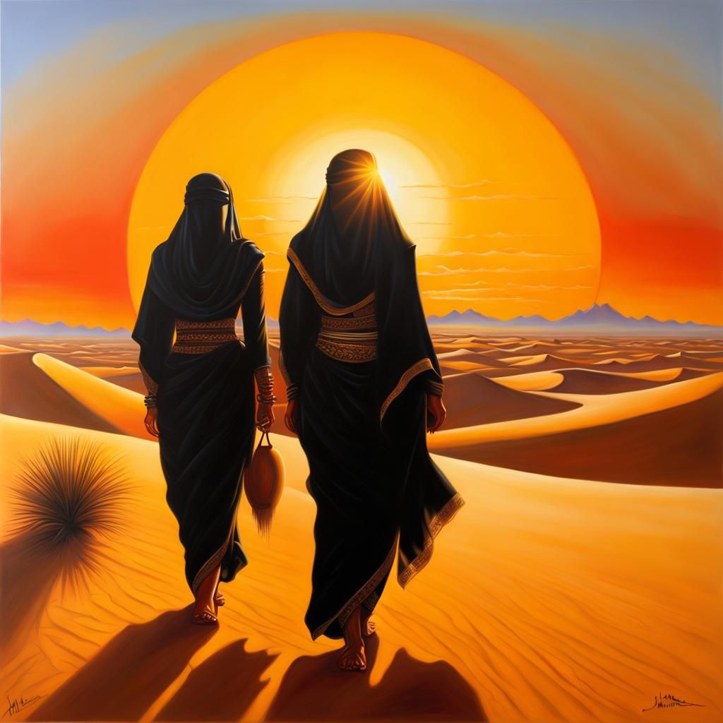 Desert Sunset with Middle Eastern Figures
