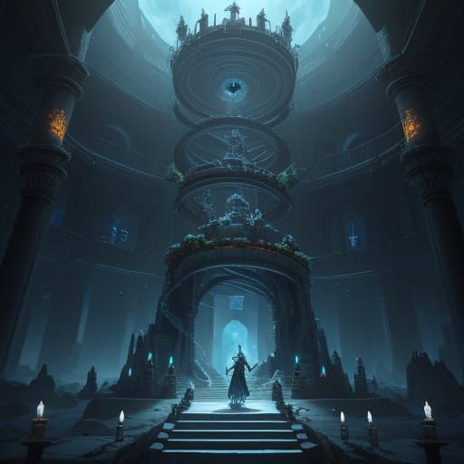 Epic Sci-Fi Prison Descent in Greek Mythic Style