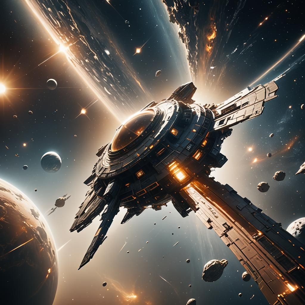 Colossal Spaceship Orbiting Diamond Planet in Deep Space