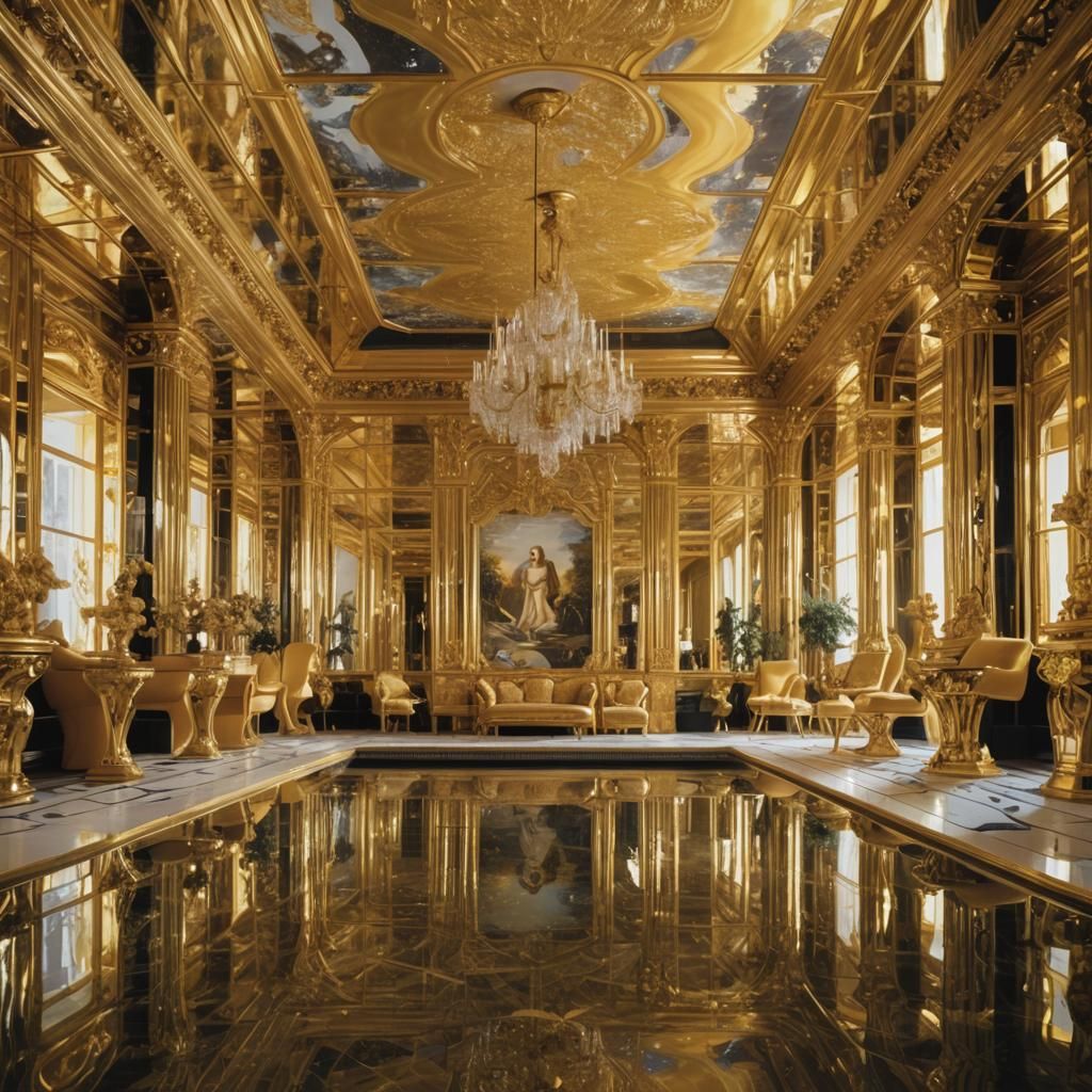 Opulent Gold Swimming Pool in Futuristic Style