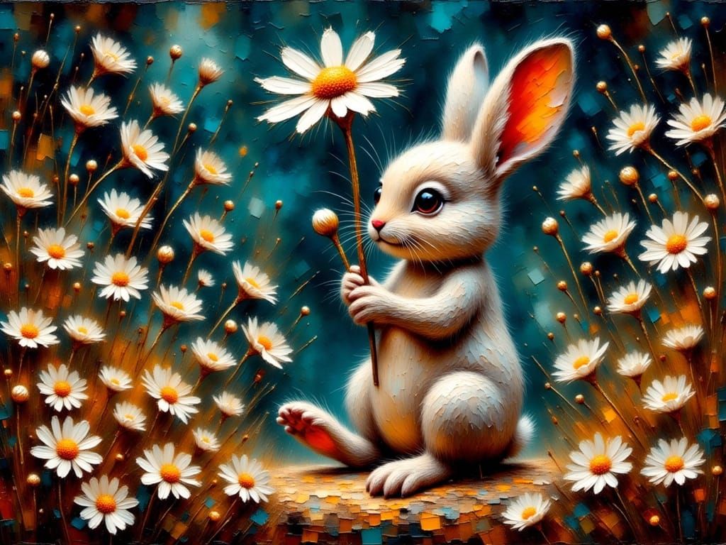 Impasto Bunny in Bold Dark Colors