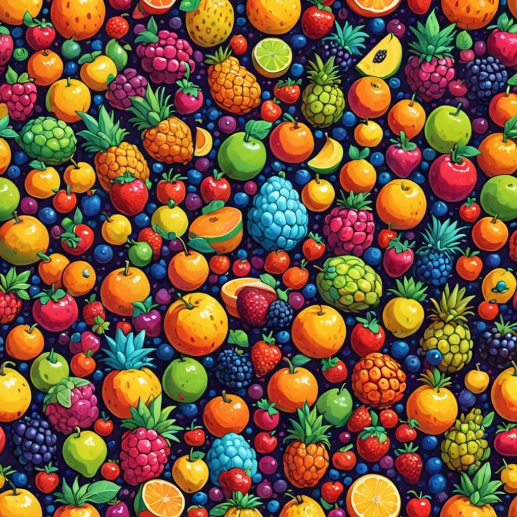 Vibrant Piles of Imaginary Fruits and Animals