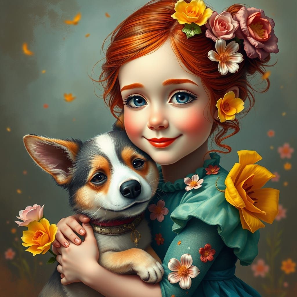 Joyful Girl in Whimsical Acrylic Watercolor Style