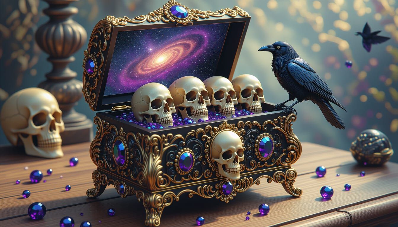 Gothic Music Box Filled with Stardust and Nebulae