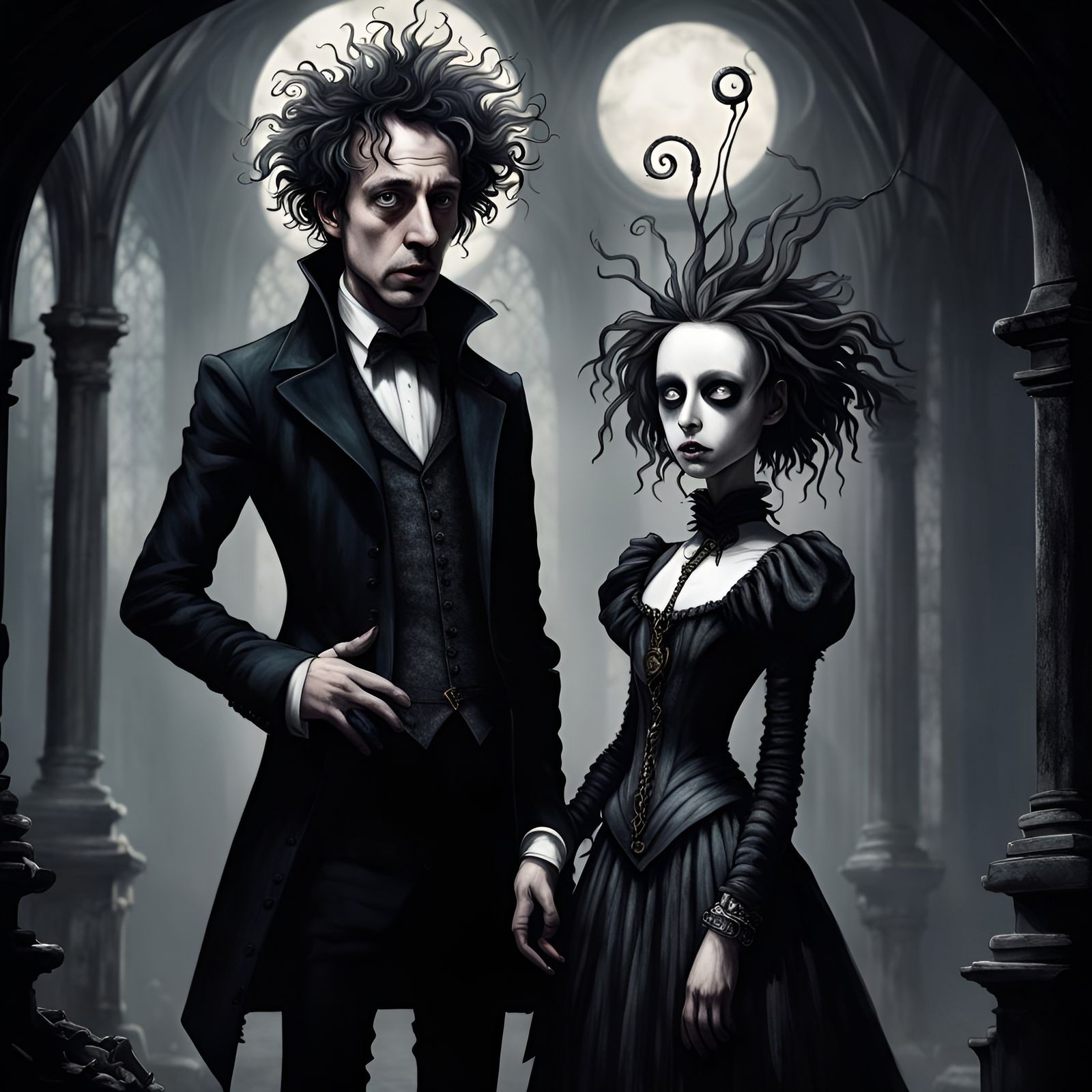 Gothic Dark Academia Art in Tim Burton Style
