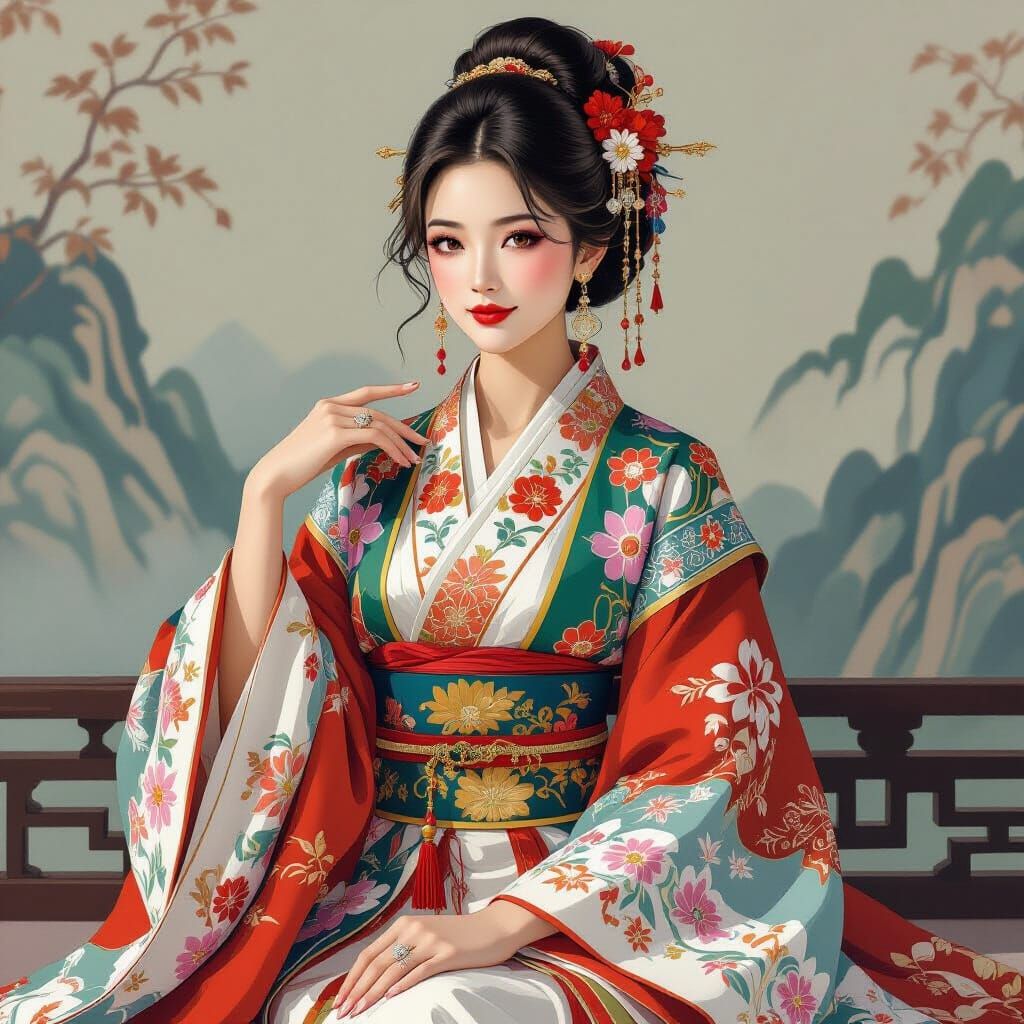 Elegant Oriental Woman in Traditional Dress
