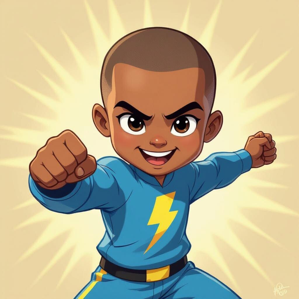 Cartoon Brown Boy in Lightning Blue Clothes