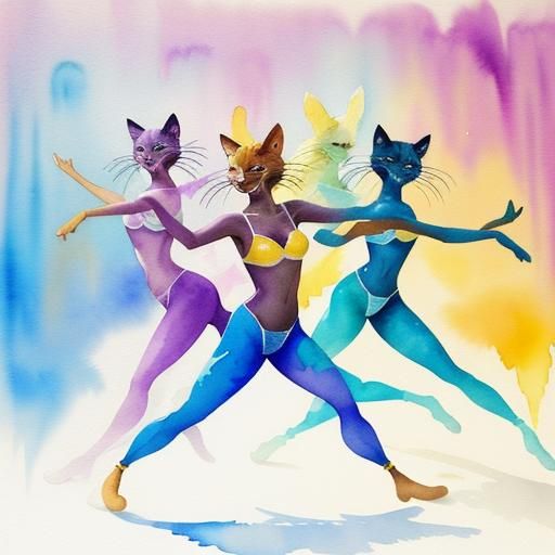 Hip Hop Cats Dancing in Watercolour