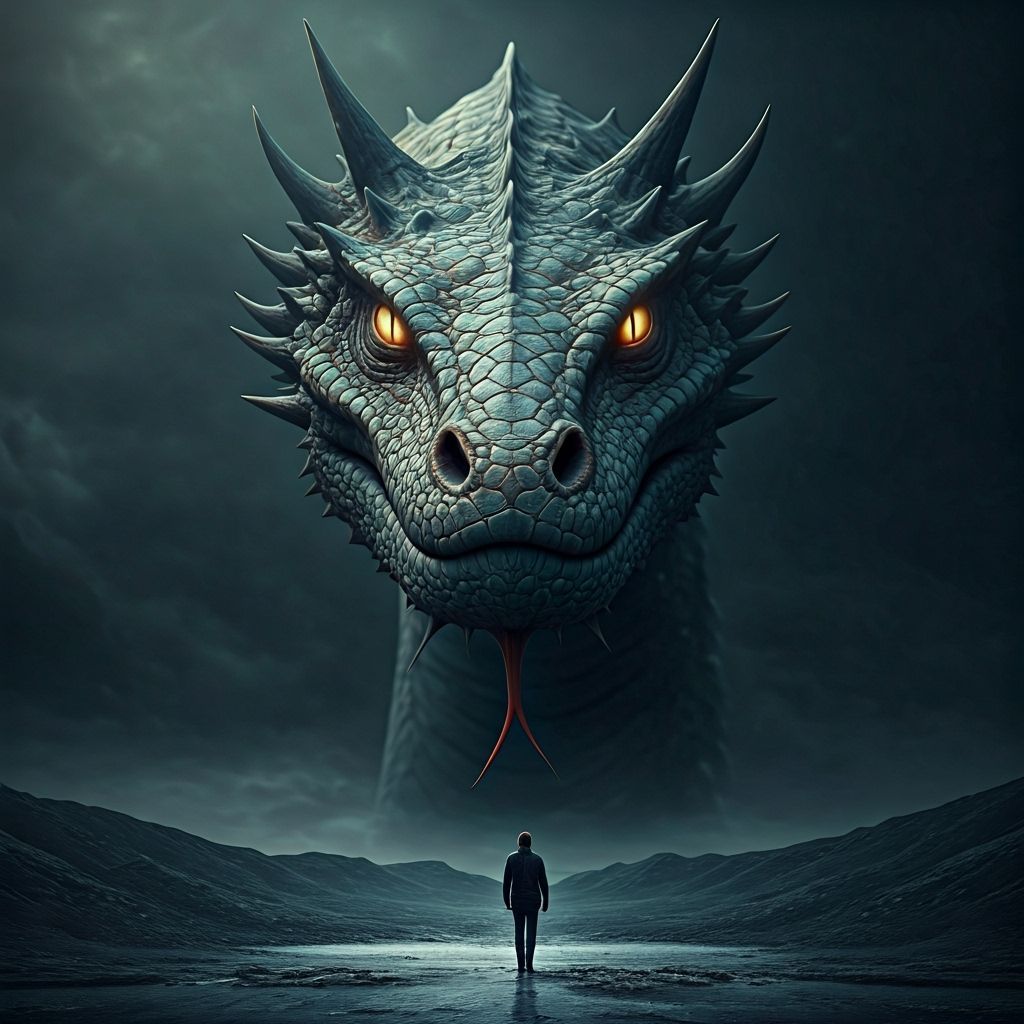 Hyperrealistic Jormungandr Stares Silently: Norse Serpent Aw...