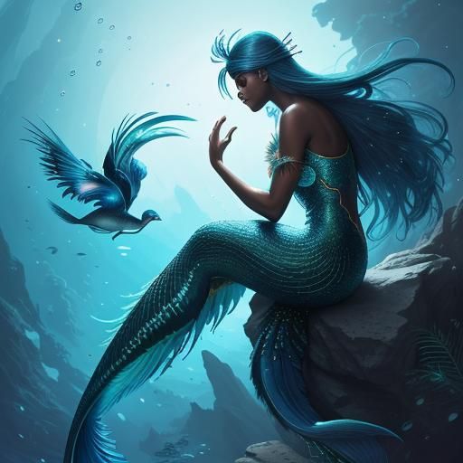 Peacock Mermaid Concept Art in Disney Style