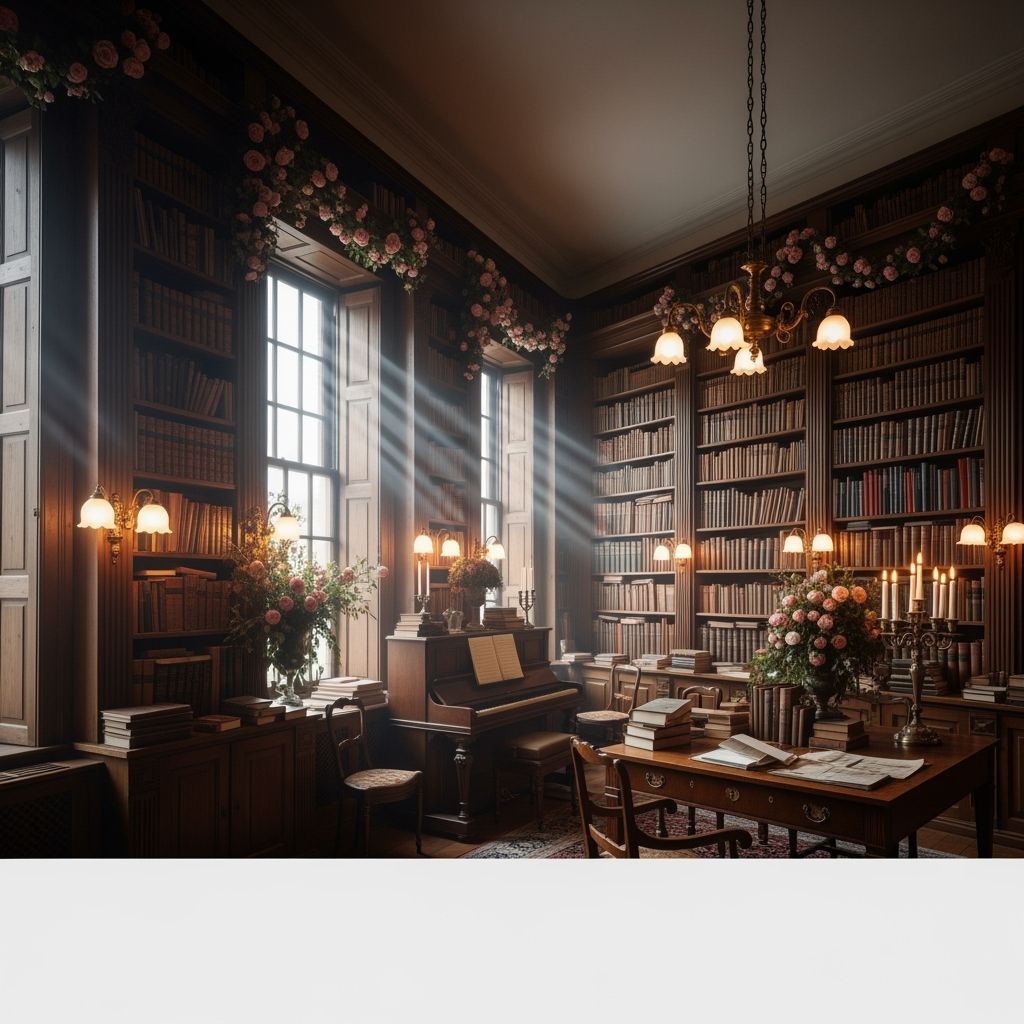 Cinematic Library Interior with Antique Books and Soft Light...