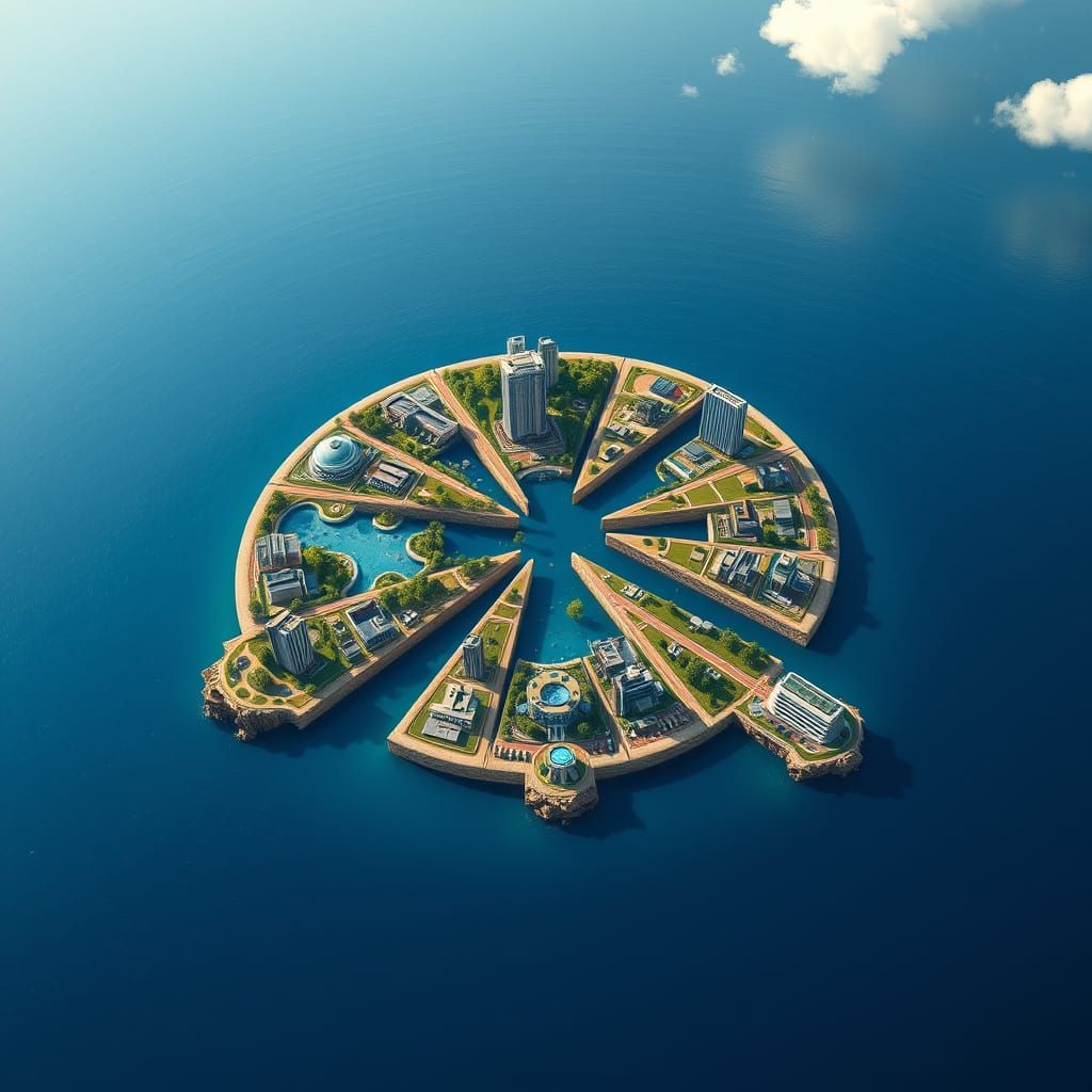 Futuristic Pizza City Floating on Ocean